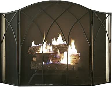 LQQ Salvachispas Chimenea Pantalla de Chimenea Negra de 3 Paneles