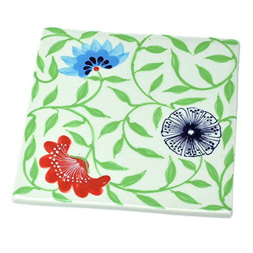 Ceramic Exotic Flower Design Hand Painted Kitchen and Dining Serveware Accessories The Crabby Nook (Trivet & Spoon Holder)