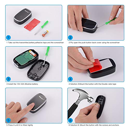 Timbre Inalámbrico Para Exterior, Timbre Impermeable con 1 Transmisor y 1 Receptore, Alcance a 300m, 36 Melodías, Volumen Ajustable, Timbre para Ancianos, Casa, Oficina, Hotel,con LED Flash(Negro)