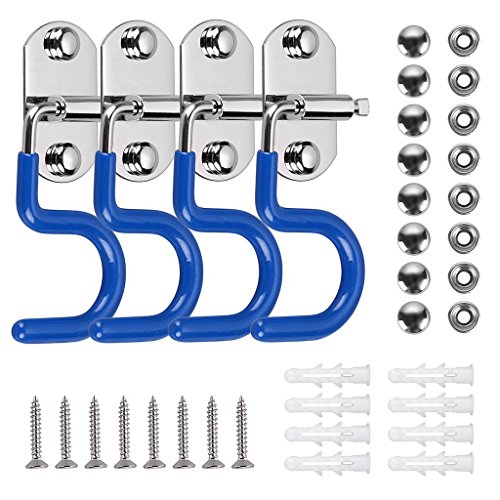 Heavy Duty Broom Mop Holder Organizer of 18/8 Stainless Steel, 4 Pack S-Type Space Saver Cleaning Tools Organizer Brooms Mops Rakes Mop Handle Holder for Kitchen Garage Bathroom (Wall Mounted - Blue)
