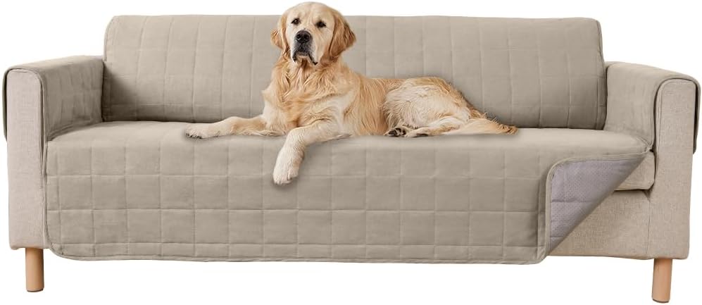 Slipcovers - Gorilla Grip Patented Waterproof Slip-Resistant 70” Sofa Protector Cover, for Leather or Fabric Couch Cushion, Large Microsuede Furniture Covers Dogs Pets Machine Washable Slipcover, Taupe