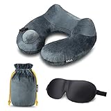 Soft Velvet Inflatable Travel Pillow with 3D Contoured Sleep Mask and Packsack, Neck Pillow for Airplanes by AIRCLE