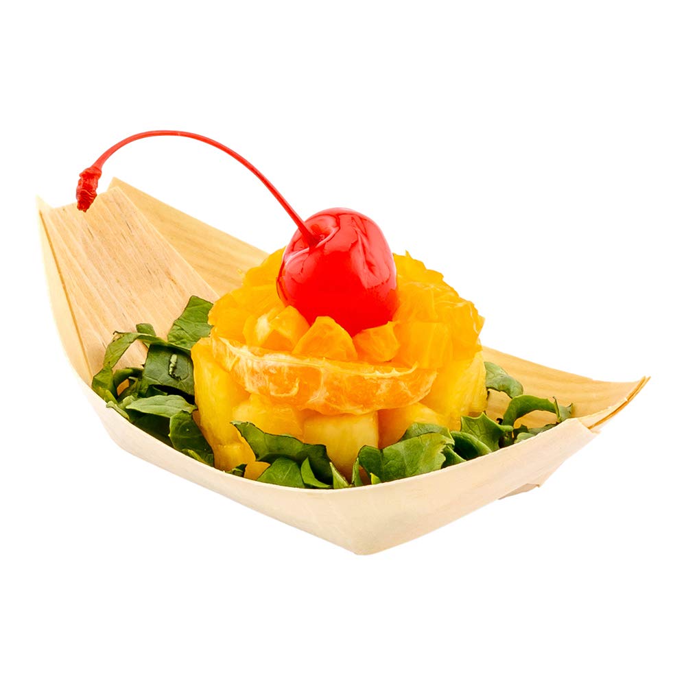 Photo 1 of Restaurantware 4.5 x 2.5 Inch Food Boat 200 Bamboo Display Boat - Durable Small Bamboo Serving Tray For Catered Events Wedding Banquets Or Celebrations