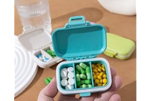 2PCS Portable Mini Pill Box Moisture Resistant 3-Compartment Organizer for Morning and Evening Doses Travel Daily Storage, Bl