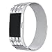 bayite Milanese Loop Bands Compatible Fitbit Charge 2, Stainless Steel Magnet Lock Metal, Silver with Rhombus Pattern Small