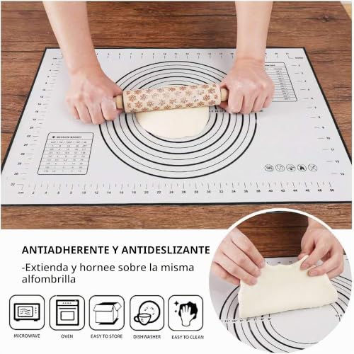 SAEIV Silicone Baking Mat 70 x 50 cm Silicone Baking Mat Non Slip Non Stick Measuring Mat for Fondant Pastry Pizza Baking Mat BPA Free (Black + 3