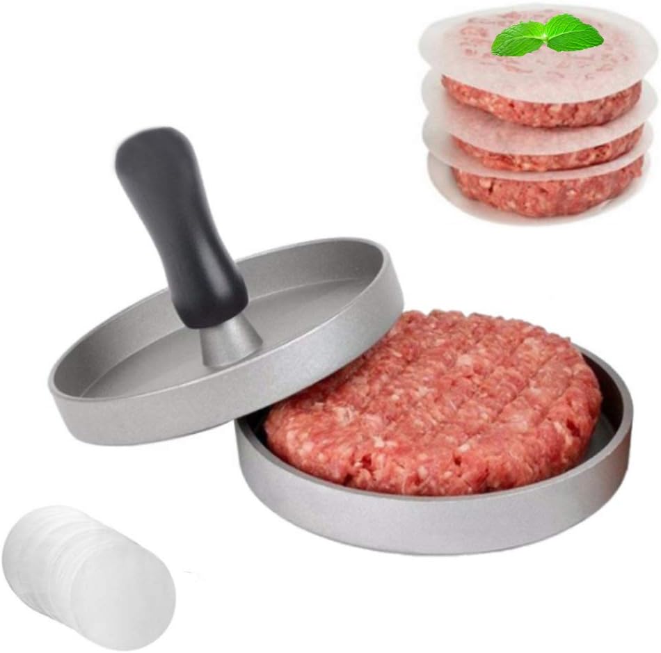 Non-stick Burger Press with 100pcs Patty Paper, Hamburger Press Patty Maker to Make Stuffed Burger, Sliders Burger, Beef Burger