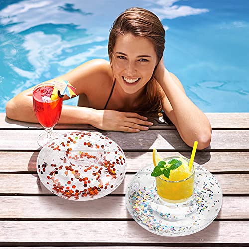 FUTUREPLUSX Inflatable Drink Holder, 12PCS Sparkling Confetti Drink Pool Floats Cup Holder Floats Inflatable Floating Coasters for Pool Party Water Fun Kids Bath Toys Shower