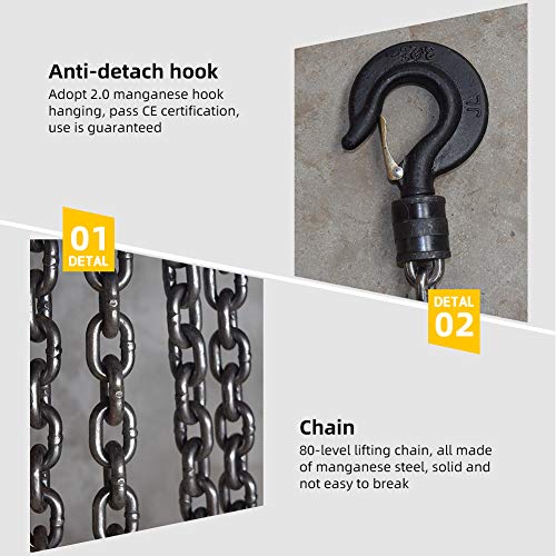 2 Ton 4000Lbs Capacity Manual Hand Engine Lever Block Chain Hoist Pulley Tackle Hoist Winch Lift W/Hook, 10FT Lift, Heavy Duty Alloy Steel, Blue (2 Ton)