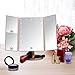 EMOCCI Lighted Makeup Mirror Tri-Fold Vanity Cosmetic Mirrors with 21 led Lights 3X 2X 1 Magnification USB Charging 180 Degree Free Rotating for Dressing Bedroom Countertop Tabletop(Gold)