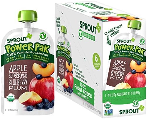 SproutOrganic Baby Food Toddler Power Pak Pouches Stage 4, Apple w/ Superblend Blueberry Plum, 4 Ounce Pouches (Pack of 12)