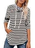 Dearlove Women's Striped Button Long Sleeve Double Hood Sweatshirts Hoodie