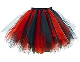 MsJune Women's 1950s Vintage Petticoats Crinolines Bubble Tutu Dance Half Slip Skirt Black & Red-L/XL