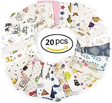 Dyshuai Multi Pattern Burlap Bags with Drawstring Lot of 20 Perfect Burlap Gift Bags for Jewelry Wedding Party Candy Favor Pouch, 5 x 7 Inch