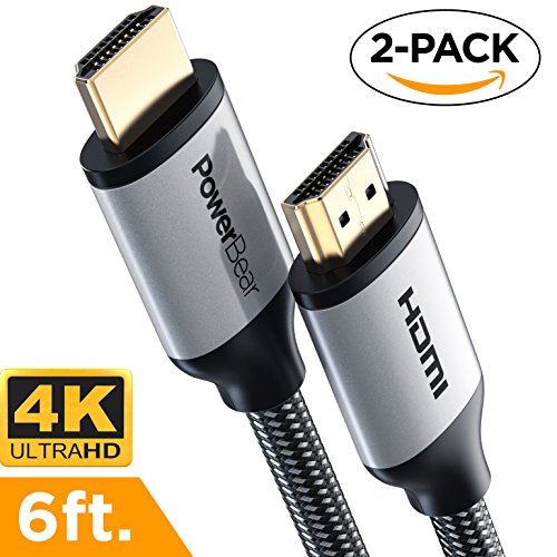 PowerBear HDMI Cable [6 Feet - 2 Pack] Ultra-HD (UHD) 4K HDMI 2.0 Cable [18Gbs with Audio and Ethernet] Gold Plated Connectors and High-Strength Braided Nylon HDMI Cord - [24 Month Warranty]