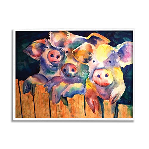 Stupell Industries Three Pigs Peeking Fence Vibrant Modern, Design by MB Cunnin…
