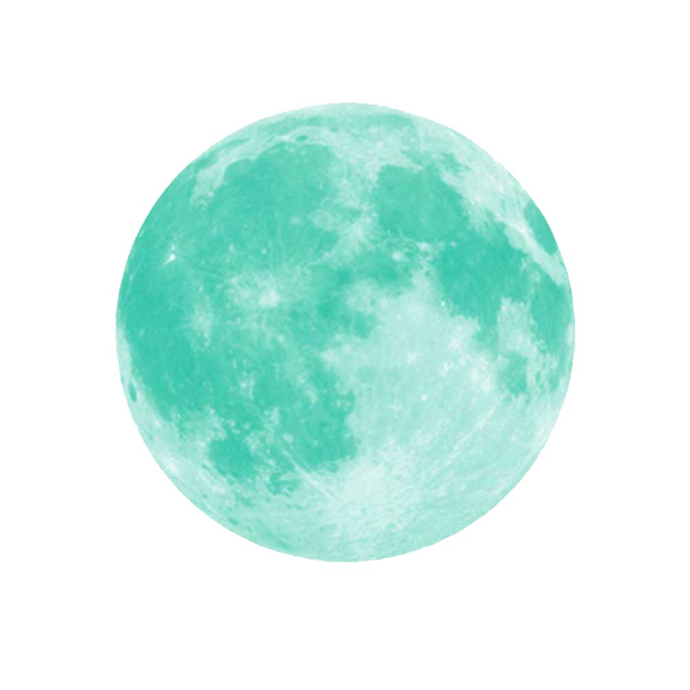 EXCEART 20Cm Glow in The Dark Moon Wall Sticker, Cyan-Blue Light Round Luminous Decal for Bedroom, Living Room, Kids Room, Easy to Apply and Remove