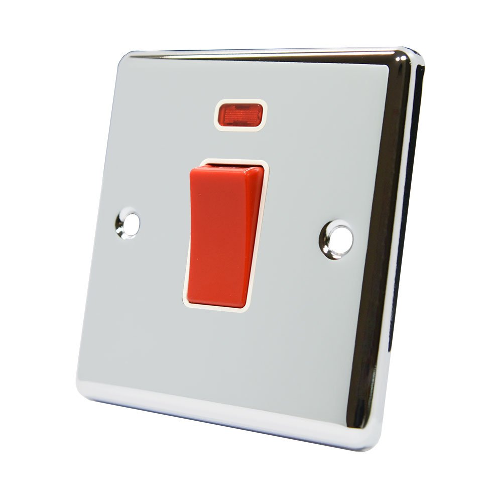 AET CPCCSWWH 45 A DP Classical Chrome Polished White Insert Cooker Switch with Neon Indicator