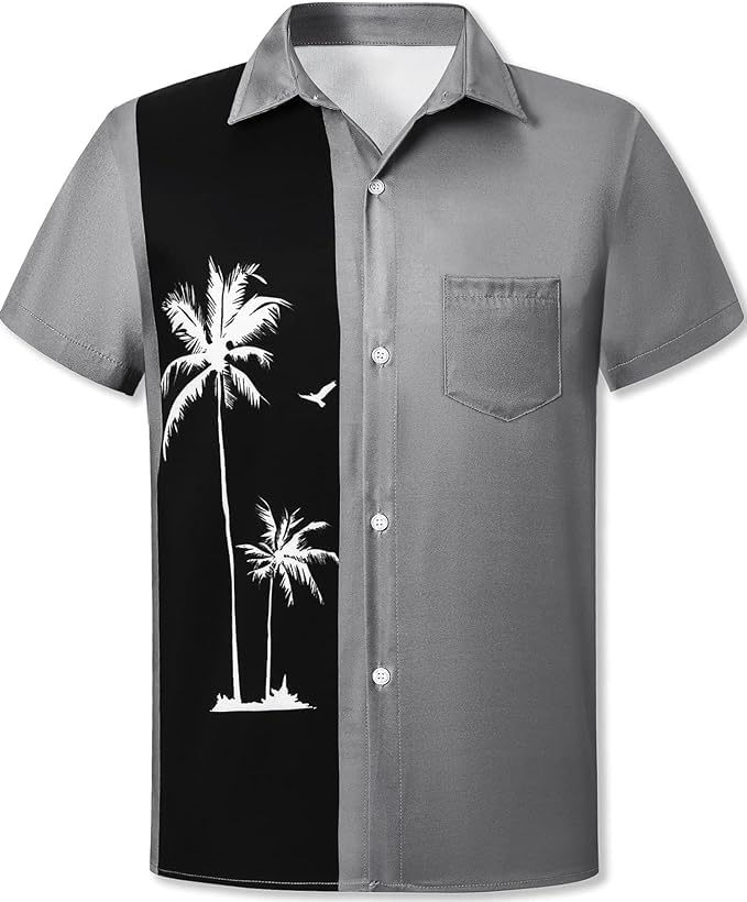 Cromoncent Mens Short Sleeve Button Down Shirts Hawaiian Shirts Vintage Bowling Shirts Cruise Shirts