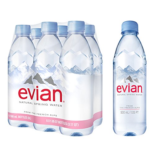 evian Natural Spring Water 500 ml, 16.9 Ounce, 6 Count, Bottled