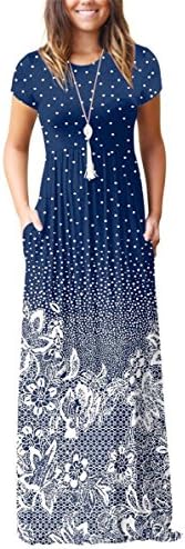 rosemia Women Floral Print Casual Long Maxi Dresses with Pockets Short Sleeve Round Neck
