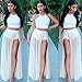 Womens Sexy 2 Pieces Outfits Chiffon Wrapped Crop Top Skirt Bandage Club Dress (L, white)