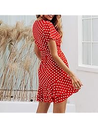 DREAGAL Vestido de manga corta con volantes y cinturón para mujer, sexy, cuello en V, estampado floral
