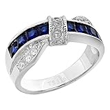 Stainless Steel Blue Cubic Zirconia CZ Cross Over Wedding Engagement Anniversary Ring Women Size 5-11 SPJ