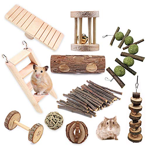 Hamster Chew Toys, 10 Pack Natural Wooden, Squirrels, Hamsters, Guinea