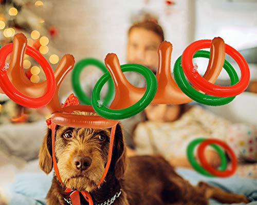 Wocst Inflatable Reindeer Antler Hat with Rings Inflatable Reindeer Antler Ring Toss Game for Family Christmas Party Games (2 Pack)