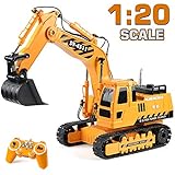 DOUBLE E Remote Control Excavator RC Toy 1:20 RC Excavator Truck, 11 Channel Rechargeable Remote Control Truck with Lights & Sounds 2.4Ghz Transmitter, Fully Functional Construction Tractor for Kids