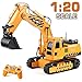 DOUBLE E Remote Control Excavator Toys Fully Functional Construction Tractor, Rechargeable Rc Excavator 1:20 RC Excavator Truck with Lights & Sounds 2.4Ghz Transmitter, White