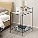 Topeakmart 2 Tier Metal Night Stand Antique Bedside Table Top Glass Shelf Storage