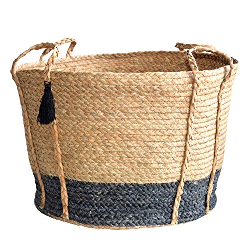 dufmod Beige Black Handwoven Natural Seagrass Multipurpose Basket for