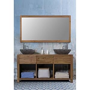 Mueble para cuarto de baño de madera de teca, 1 mesa, 2 lavabos 145 cm
