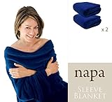 Napa Super Cozy Warm Microplush Fleece Blanket With Sleeves And Pockets Adult Sofa Throw Robe, Cobalt Blue - 2 Packs