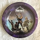 Party Over Here Fort Night Cake Plates, Round 7” inch Dessert Paper Appetizer Plates,10 Piece Plates, Purple Fort Night Video Game Battle Royale Save The World 