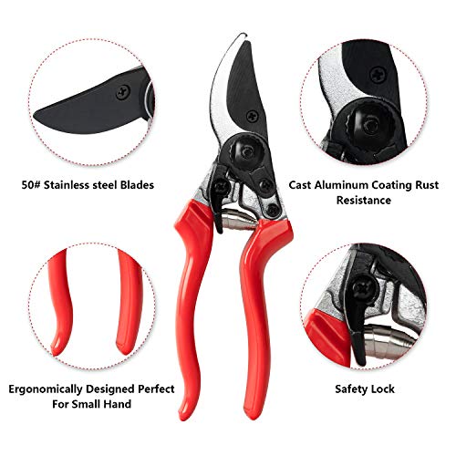 Lakaw Professional Stainless Steel Bypass Pruning Shears (LK-03041),Garden Shears,Hand Pruners,Garden Clippers.(Red)