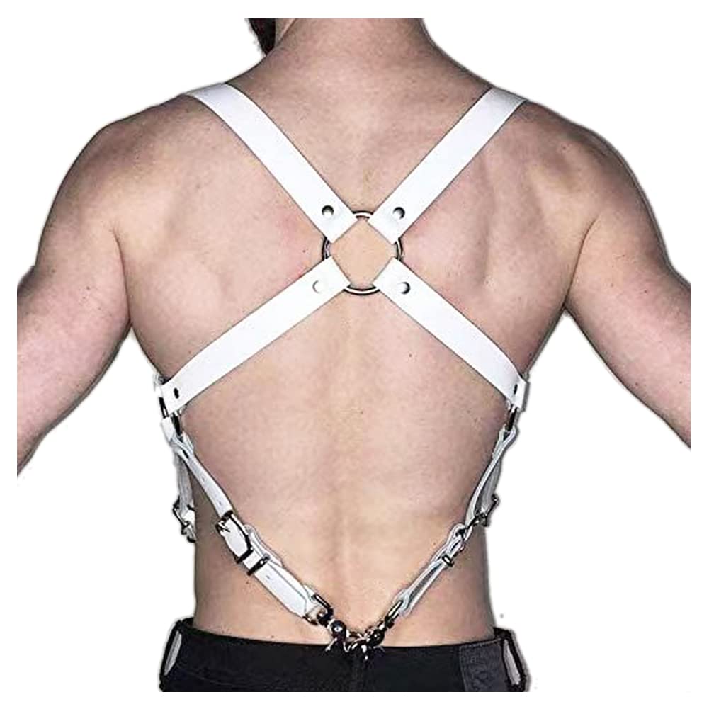 Photo 1 of YY GEWETAO Men's White Leather Chest Half Body Harness Belt Adjustable Buckle Straps Clubwear Costume (white)
