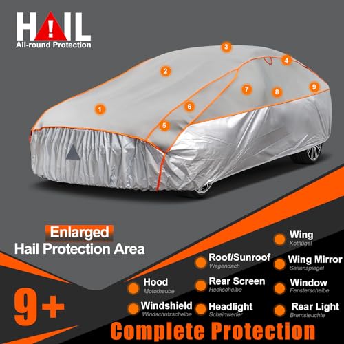 kayme Car Cover Waterproof Anti UV Dustproof Anti Wind Hail Cover Suitable for 3 Volume Cars (475 to 495 cm) 3XL - Grey