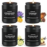 Scented Candle Set, Men Candle Set, Scented Candles for Home, Gifts for Men, 4 Pack Manly Candles Gifts for Mens Scents of Smoke Vanilla/Leather/Oak/Lavender Wood