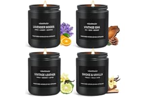JXDLSQ Scented Candle Set, Men Candle Set, Scented Candles for Home, Gifts for Men, 4 Pack Manly Candles Gifts for Mens Scents of Smoke Vanilla/Leather/Oak/Lavender Wood