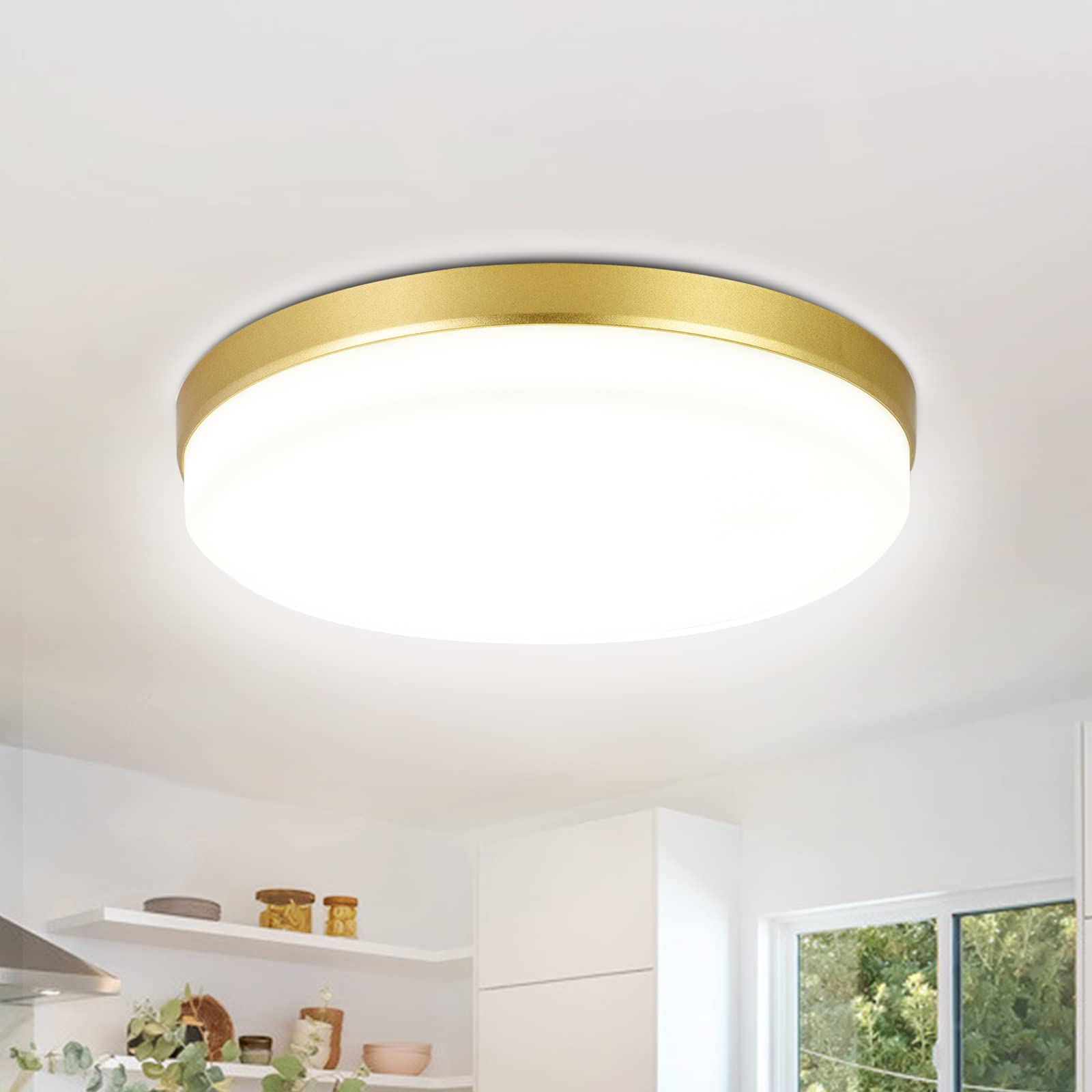 ASHUAQI LED Ceiling Light, 36W Gold Ceiling Light, 4000K Natural White Bathroom Light, 3240LM Bright Round Ceiling Lights for Kitchen, Bedroom, Hallway, Utility Room, Laundry, Toilet, Porch, Ø23 CM