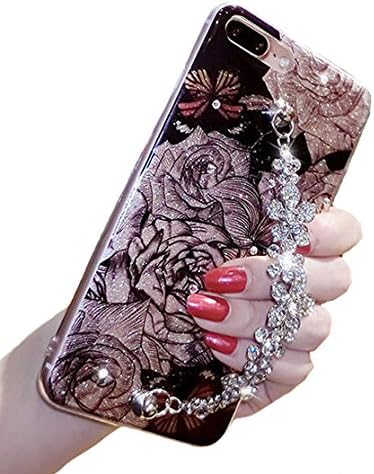 Case for iphone 7 plus, Luxury Metal Chain Holder Bracelet Soft Silicone Cover with Flower (iphone 7 plus, Flower Chain)