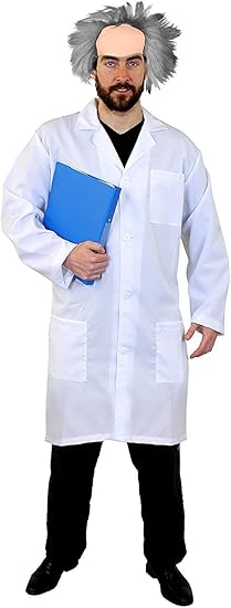 Erwachsene Verruckte Wissenschaftler Kostum Mit Grauen Haaren Kahlen Perucke Und Weissen Labor Mantel Ausgefallenkleid Film Oder Tv Charakter Perfekt Fur Ausgefallene Kleid Parteien Plus Amazon De Spielzeug