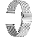 Kai Tian Robuuste 20 mm 22 mm roestvrij stalen half-maand 3D taps toelopende schakels horlogeband gebogen uiteinden metalen horlogebanden voor heren dames solide vouwsluiting zwart zilver, Zilver