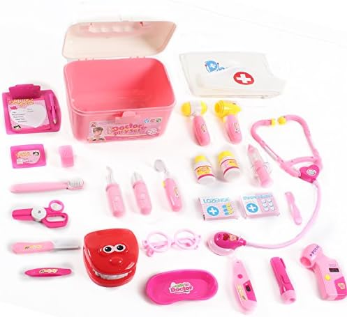 Little Girls Doctor Kit Set Dentist Playset with Nurse Coat for Kids, Pretend Play Toy Medical Set for 3 Years Old Girls-Packed in an Adorable Gift Case