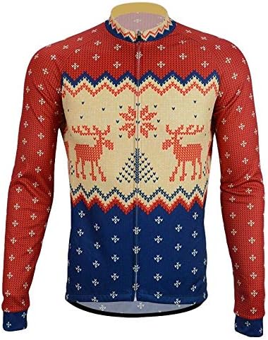 REdbEAR Men's Christmas Jumper Thermal Cycle Jersey - Long Sleeve Windproof Cycling Top - For Road Cycling and Mountain Biking. Ho Ho Ho