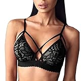 Buitifo Women Lace Bra Sexy Bralette Strappy Soft Bustier Lingerie (XL, Black 2)