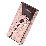 PGXT Women's Long Leather With Bandage Clutch Card Holder Purse Wallet Pink